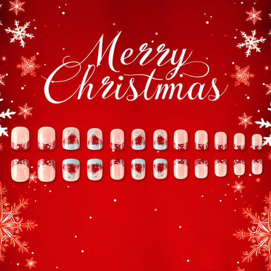 Merry Christmas Charming Short Square Blush Pink with Festive Glitter Accents Press-On Nail Set