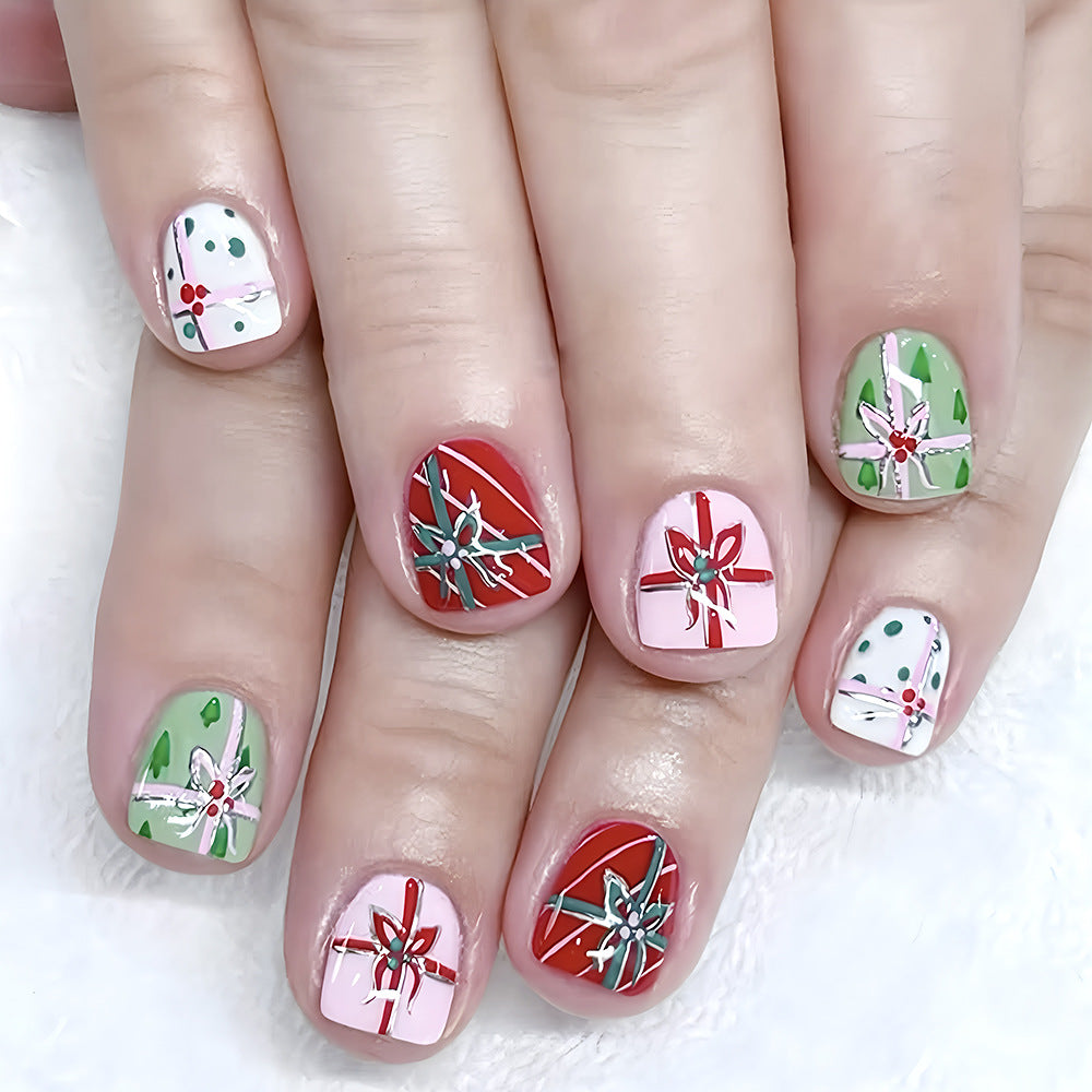 Festive Delight Short Square Multi-Color with Gift Box Designs Press On Nail Set