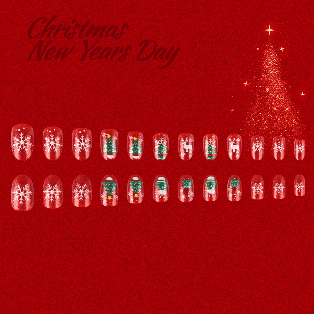 Festive Holiday Medium Oval Red with Sparkling Christmas Themes Nail Set