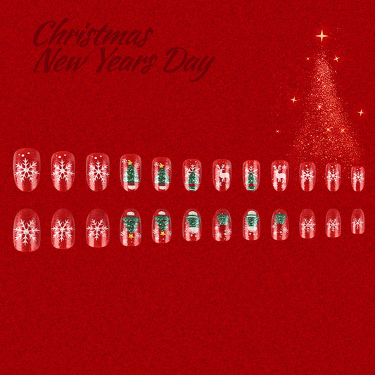 Festive Holiday Medium Oval Red with Sparkling Christmas Themes Nail Set