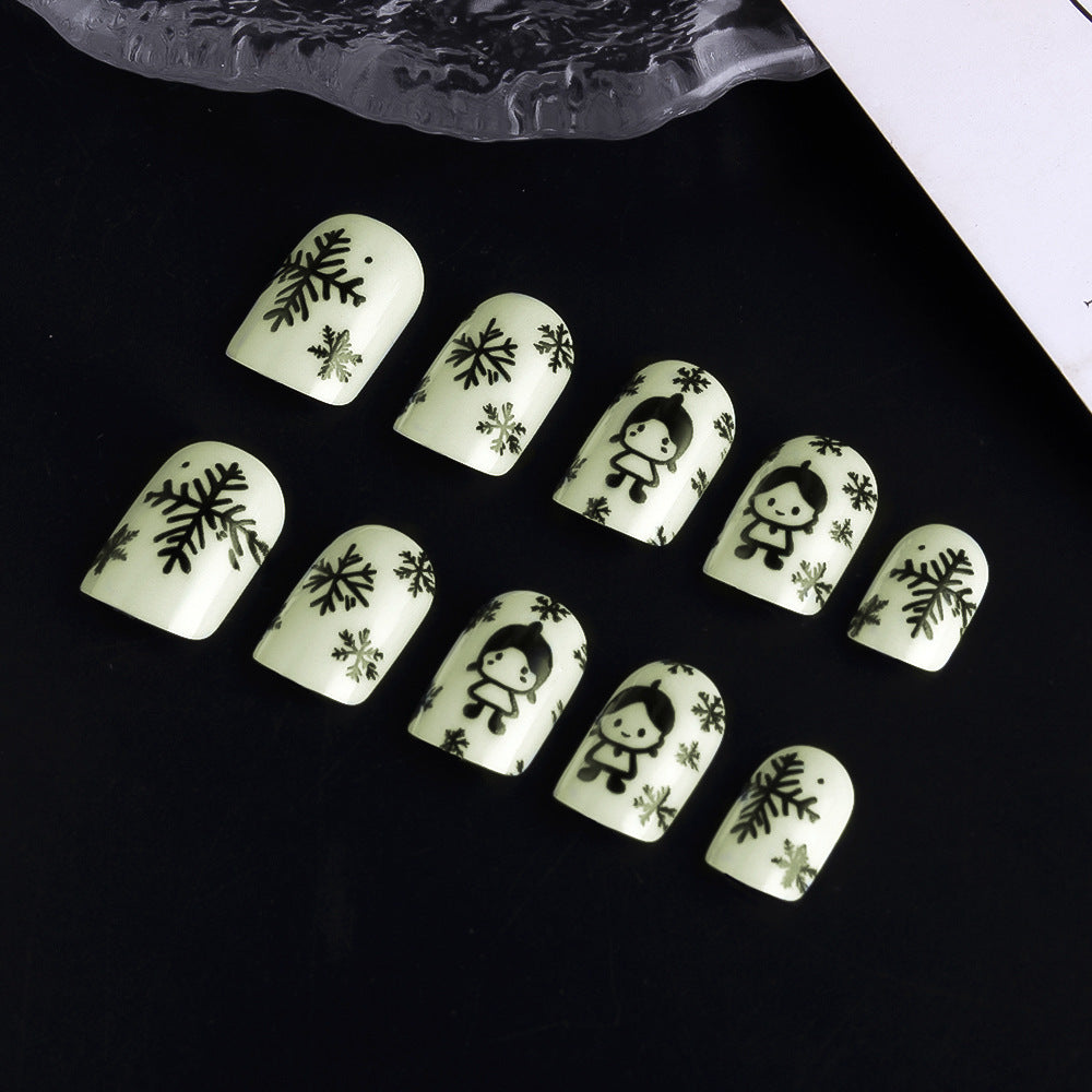 Winter Wonderland Short Square Mint Green Snowflake and Character Press-on Nail Set