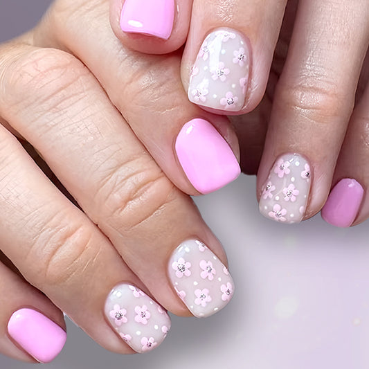 Blossom Paradise Short Square Pink Elegant Floral Press On Nail Set