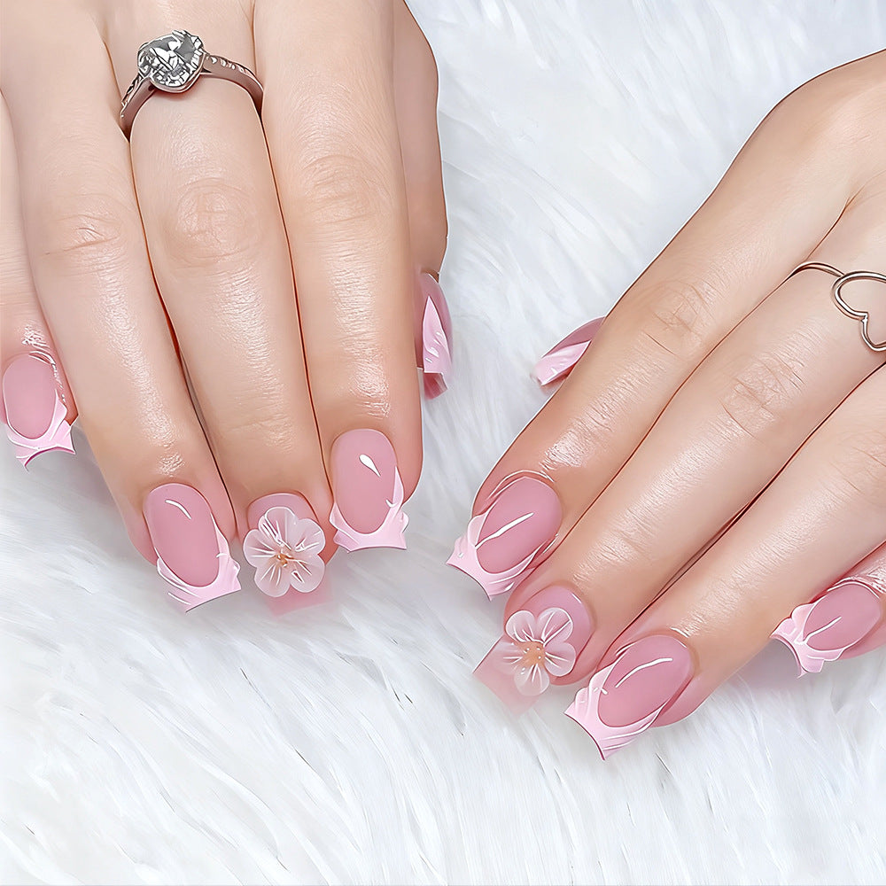 Blossom Dreamy Medium Square Soft Pink Press On Nail Set with Charming Floral Accents
