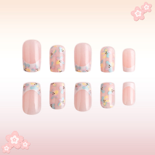 Blossom Paradise Medium Square Pink Floral Press On Nail Set with Glossy Finish