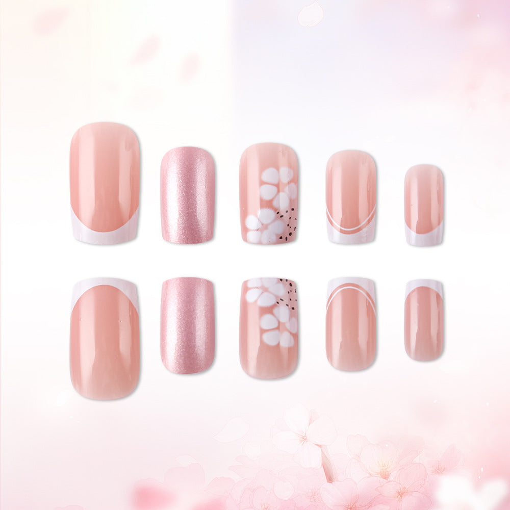 Cherry Blossom Delight Short Square Pink with Floral Accents Press on Nail Set