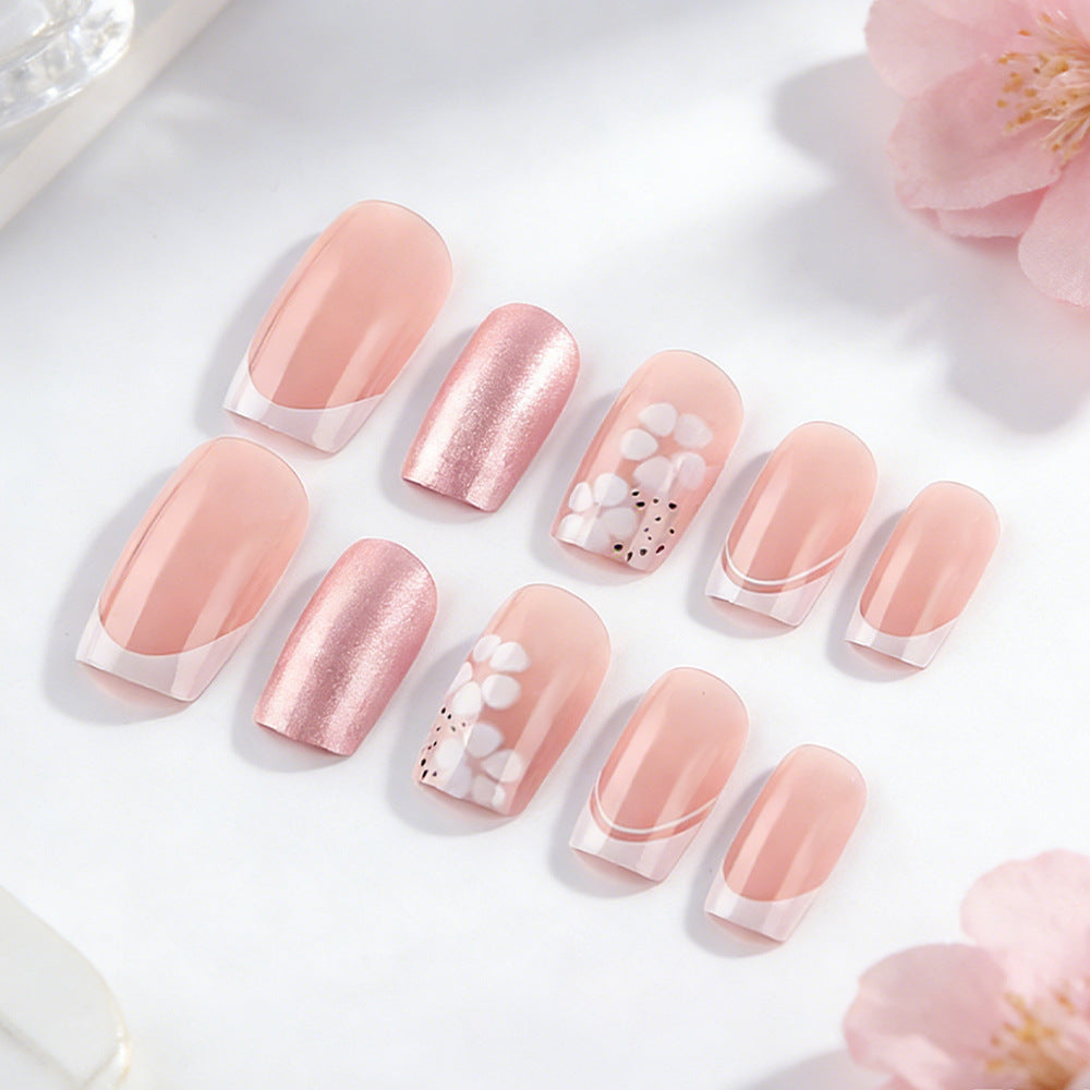 Blossom Dream Press On Nail Set Short Square Pink with Floral Accents