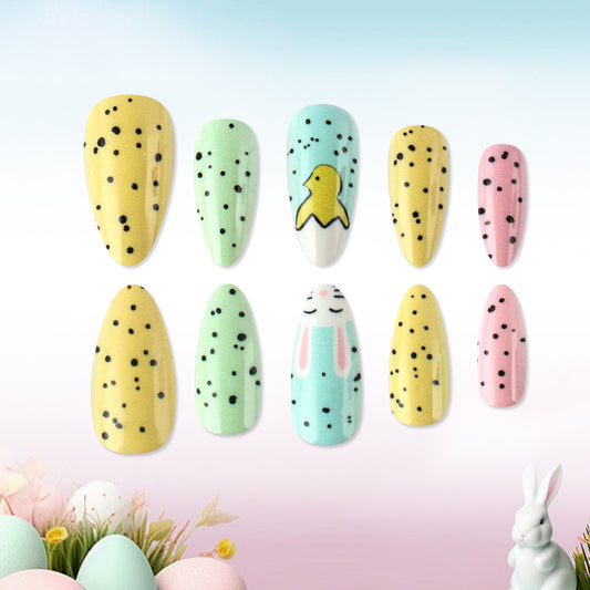 Springtime Delight Long Almond Pastel Colors with Adorable Animal Designs Nail Set