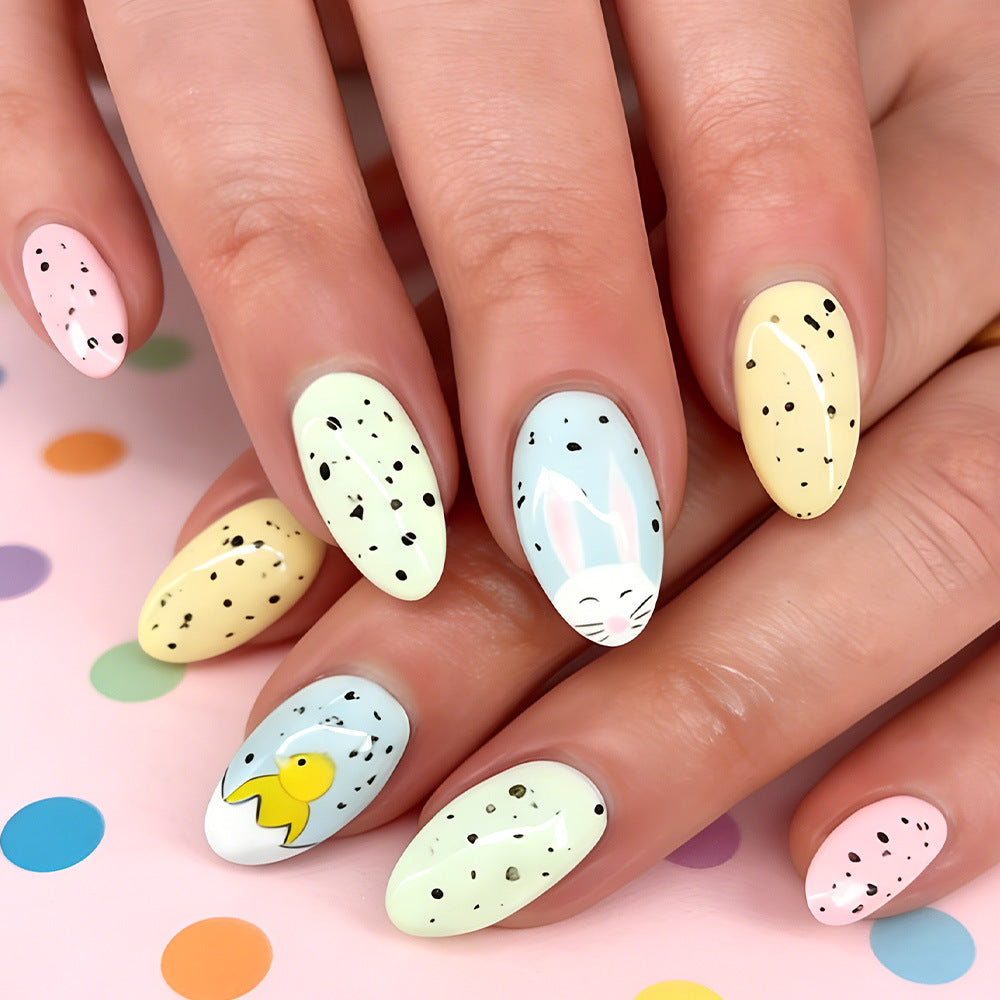 Springtime Whimsy Long Almond Pastel Colors with Playful Animal Designs