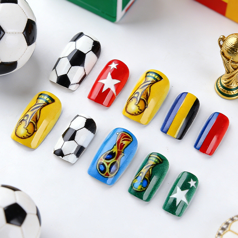 Soccer Celebration Medium Square Yellow and Black Patterned Press On Nail Set