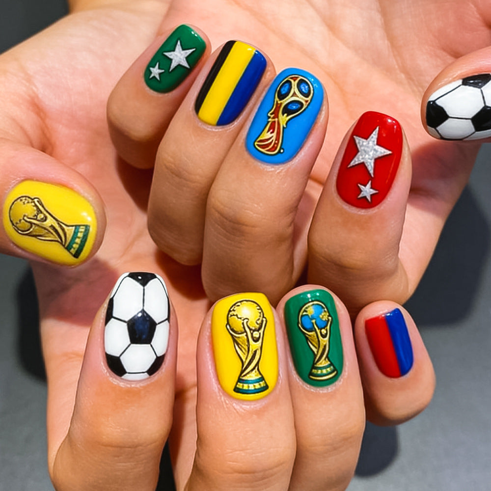 World Cup Spirit Short Square Colorful Team-Themed Nail Set