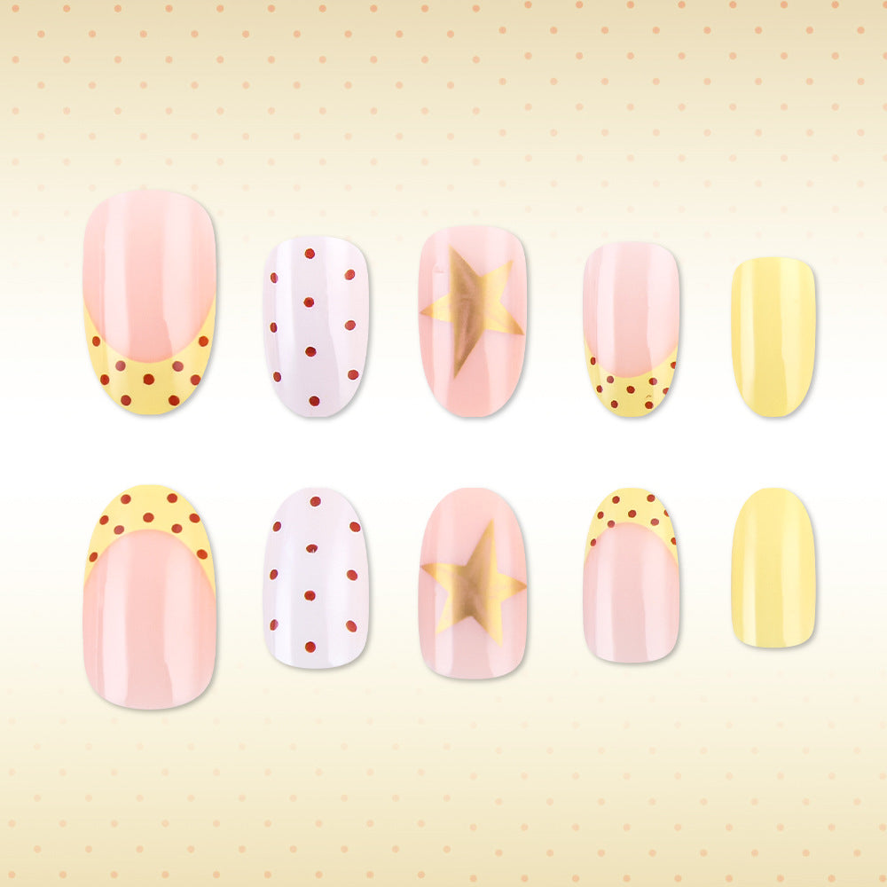 Sunny Delight Medium Oval Peach Polka Dot Nail Set