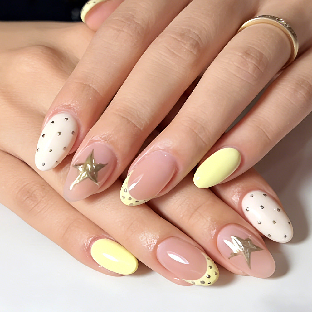Lemon Burst Medium Almond Yellow with Star Accent Press-On Nail Set