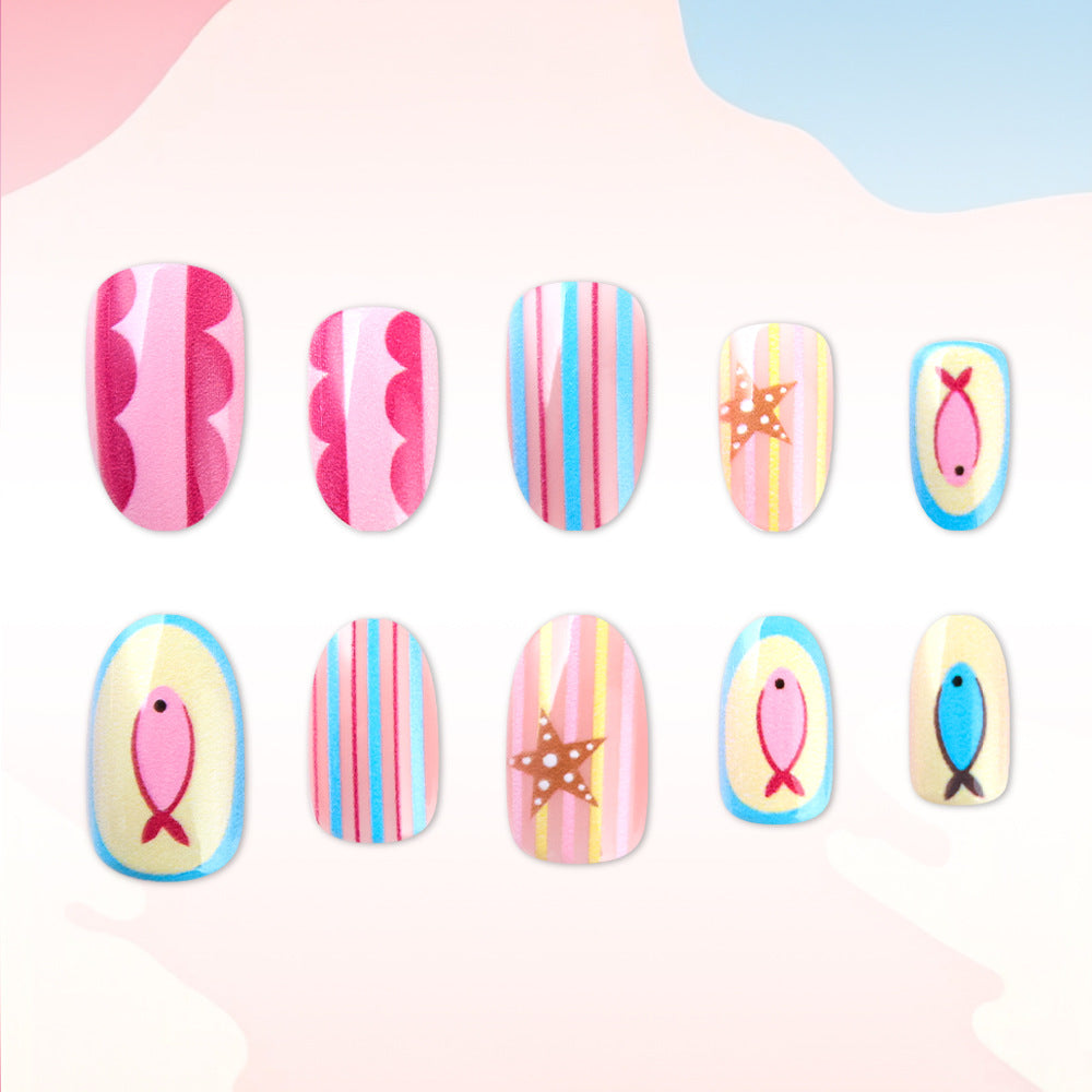 Underwater Fantasy Short Round Pink with Ocean-Inspired Designs Nail Set