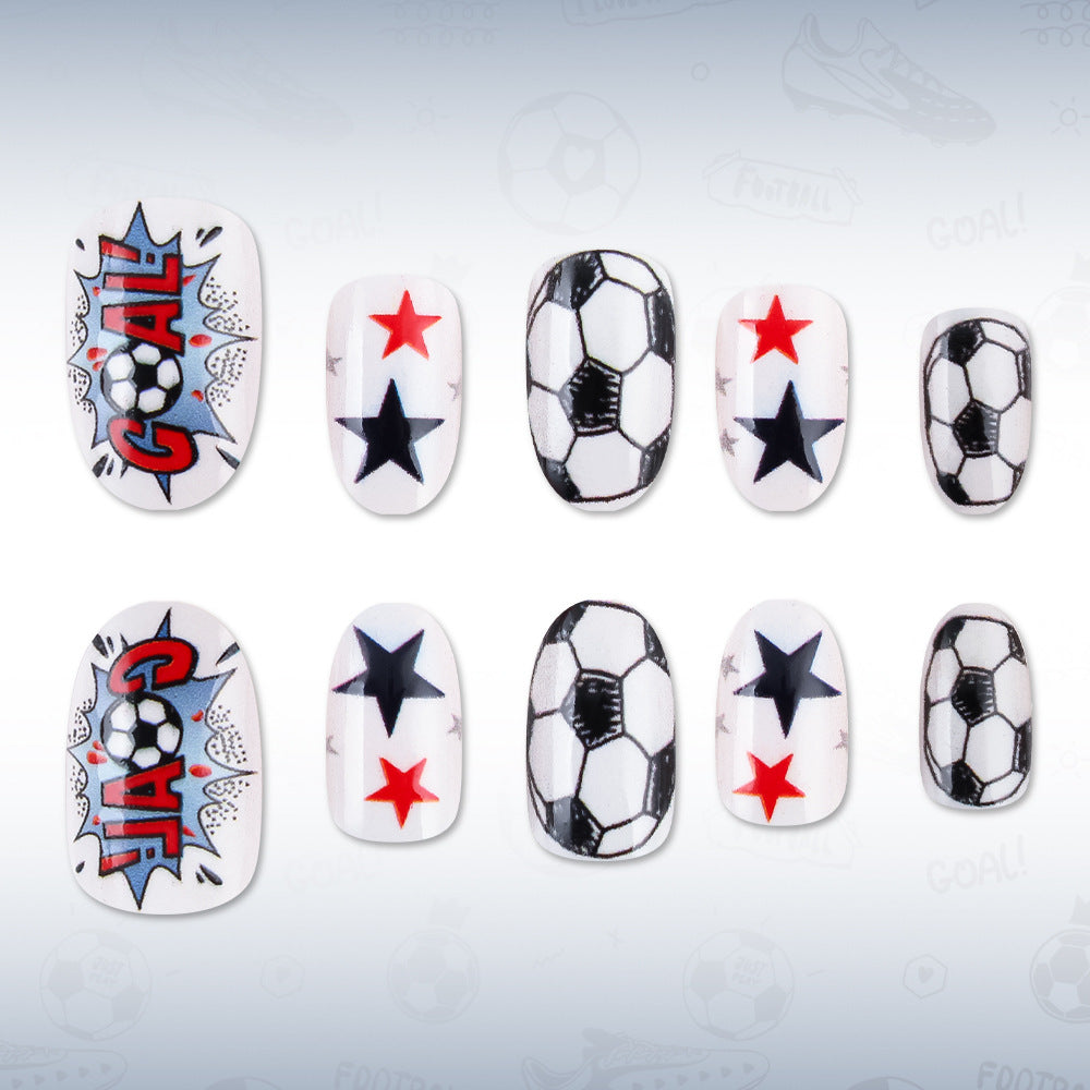 Goal Celebration Short Oval White with Soccer Themed Graphics Nail Set