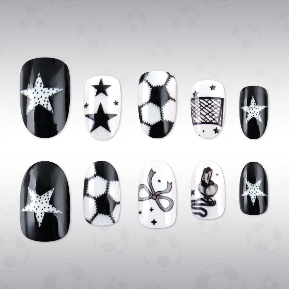 Soccer Star Theme Medium Round Black and White Nail Press Set with Unique Graphic Designs