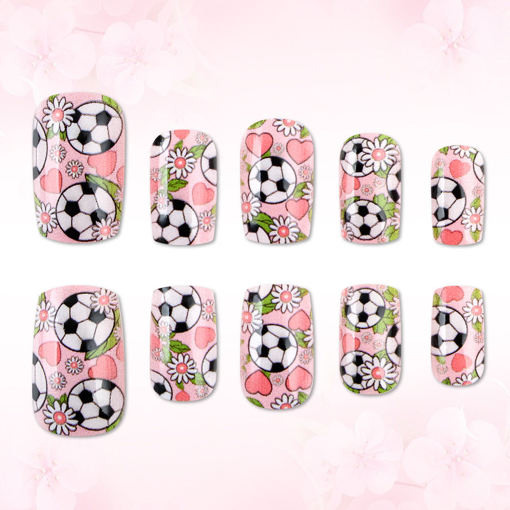 Soccer Blossom Long Square Pink Floral Nail Press Set