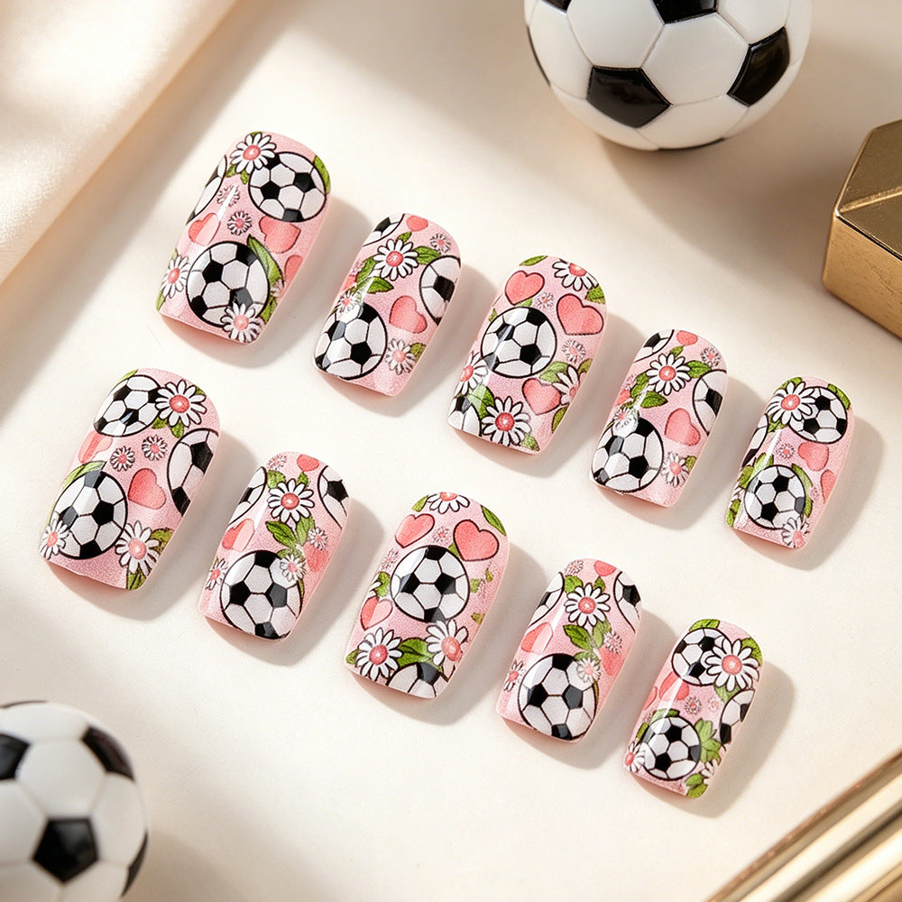 Soccer Chic Medium Square Pink Floral Design Press On Nail Set