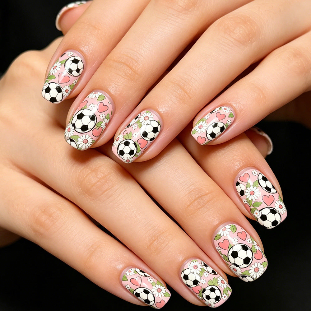 Soccer Sweetheart Medium Square Pink Floral Nail Set