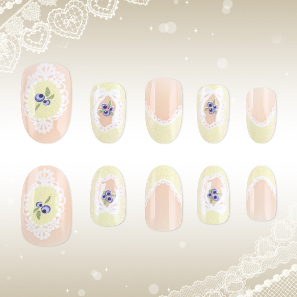 Whimsical Garden Medium Oval Yellow Floral Lace Nail Set