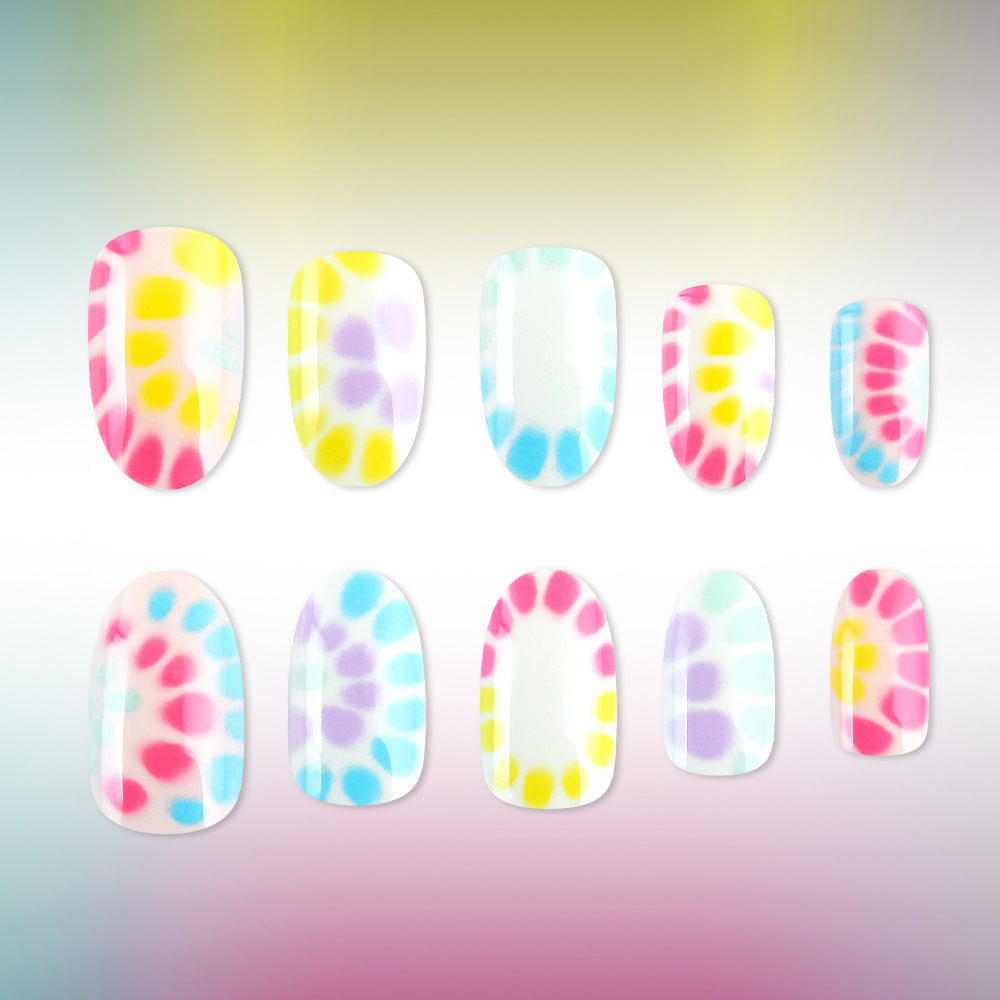 Vibrant Pastel Medium Oval Colorful Tie Dye Press On Nail Set