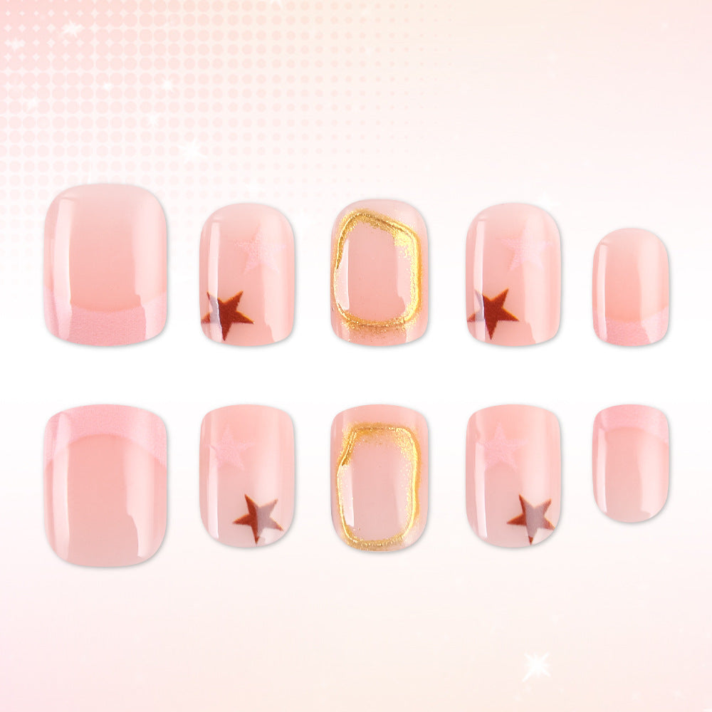 Starry Dreams Short Square Pink with Gold Accent Press On Nail Set