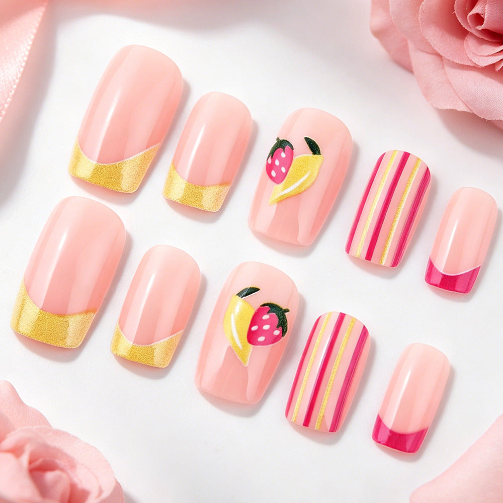 Tropical Delight Medium Square Pink with Stylish Fruit Accent Press on Nail Set