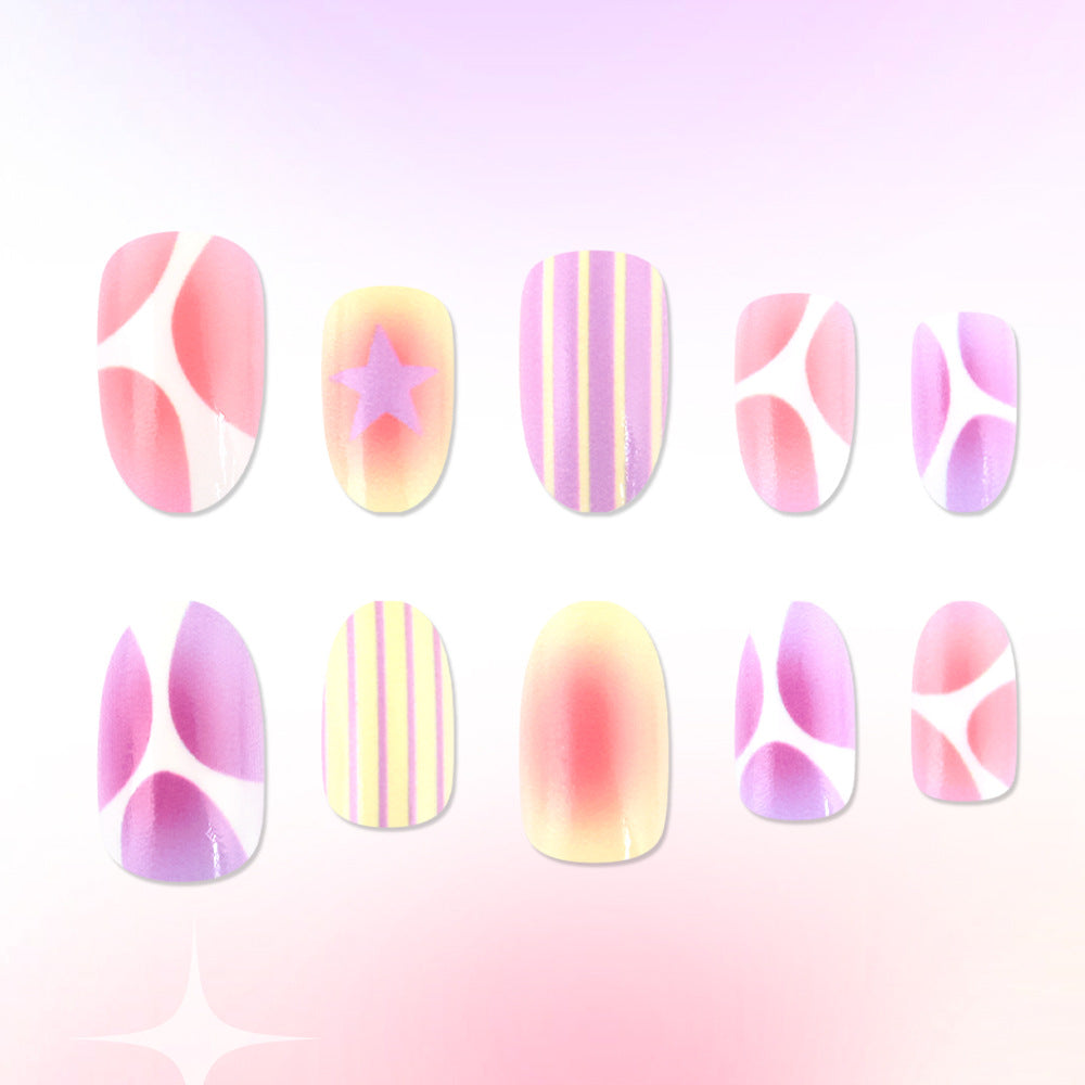 Dreamy Pastels Short Oval Pink and Purple Gradient Design Press On Nail Set