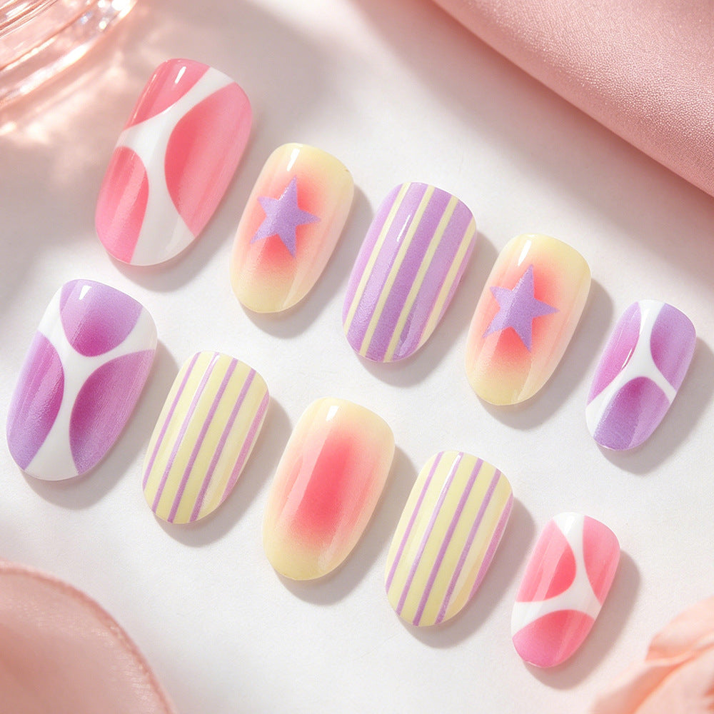 Whimsical Dream Short Oval Pink and Purple Gradient with Star Accent Press on Nail Set