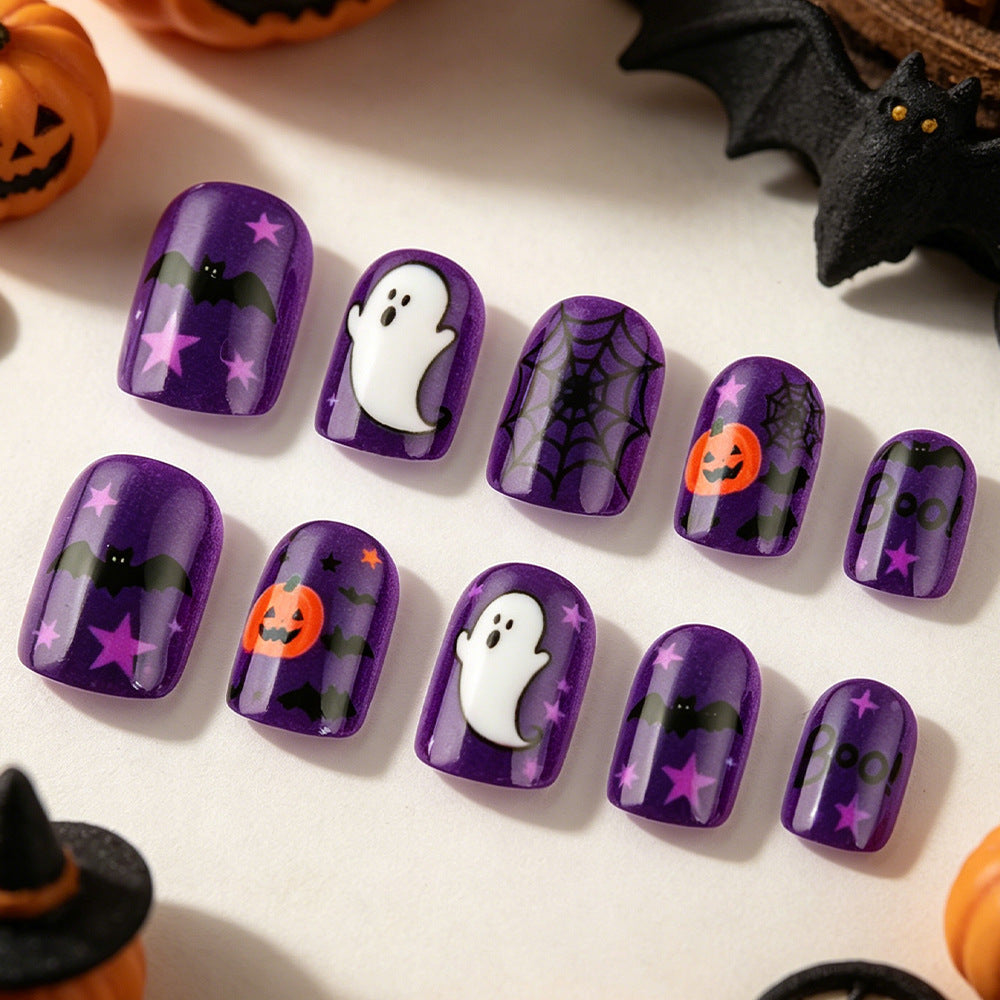 Spooky Halloween Short Square Purple Glow in the Dark Nail Set