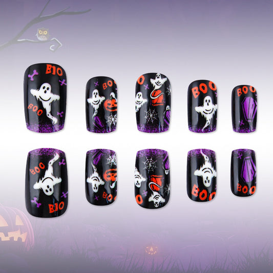 Spooky Ghostly Short Square Purple Ombre Press On Nail Set