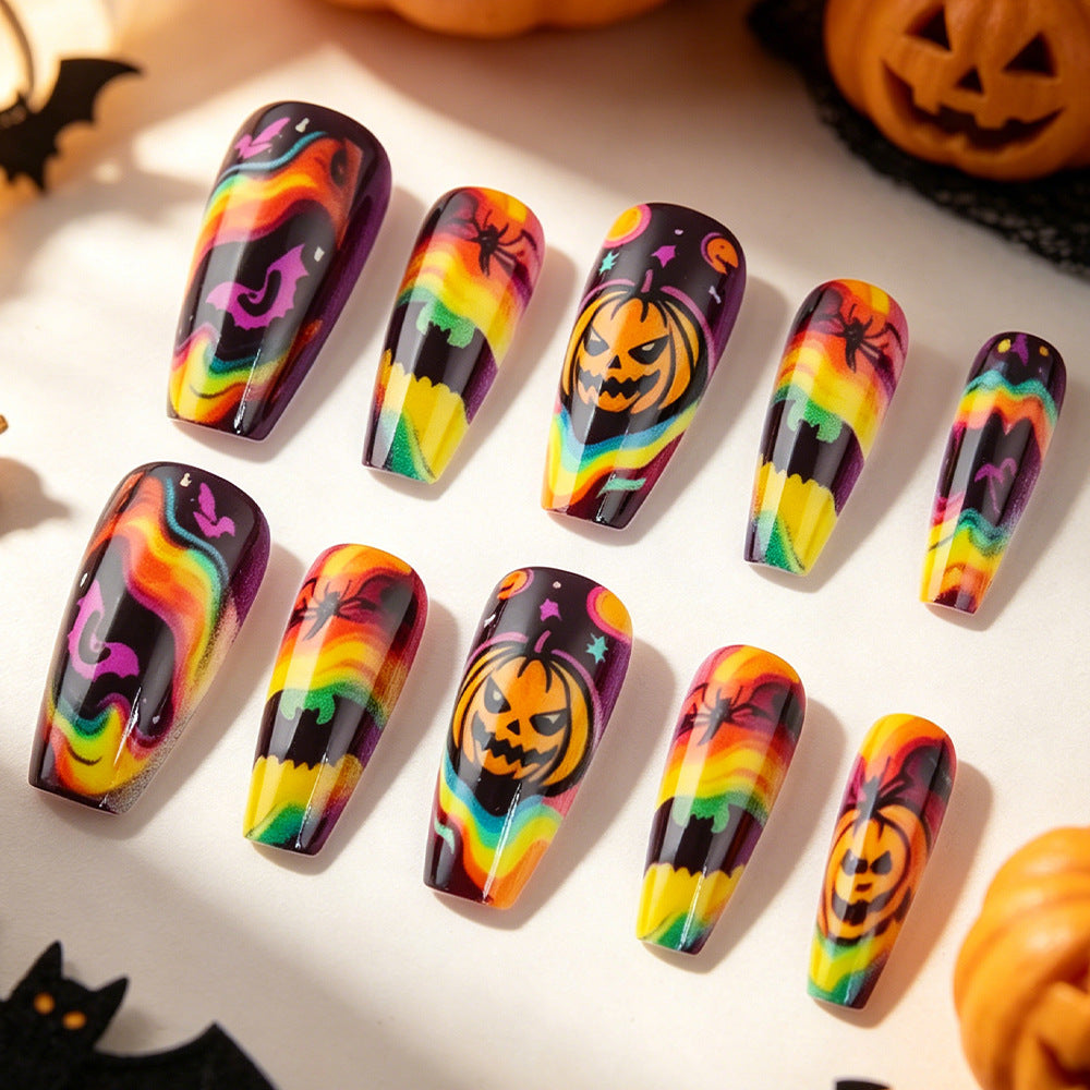 Halloween Glamour Medium Coffin Colorful gradient design Press On Nail Set