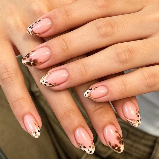 Chic Leopard Print Medium Almond Pink Press On Nail Set