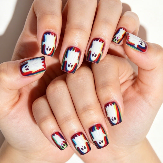 Spooky Ghost Short Square Colorful Gradient Press On Nail Set