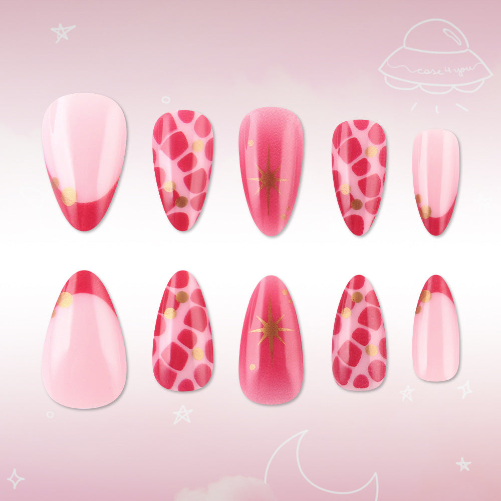 Cosmic Pink Medium Almond Glossy with Star Accents Press On Nail Set