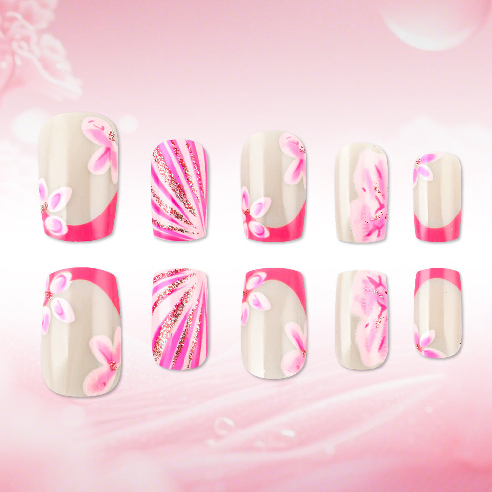 Blossom Delight Short Square Pink Floral Press On Nail Set