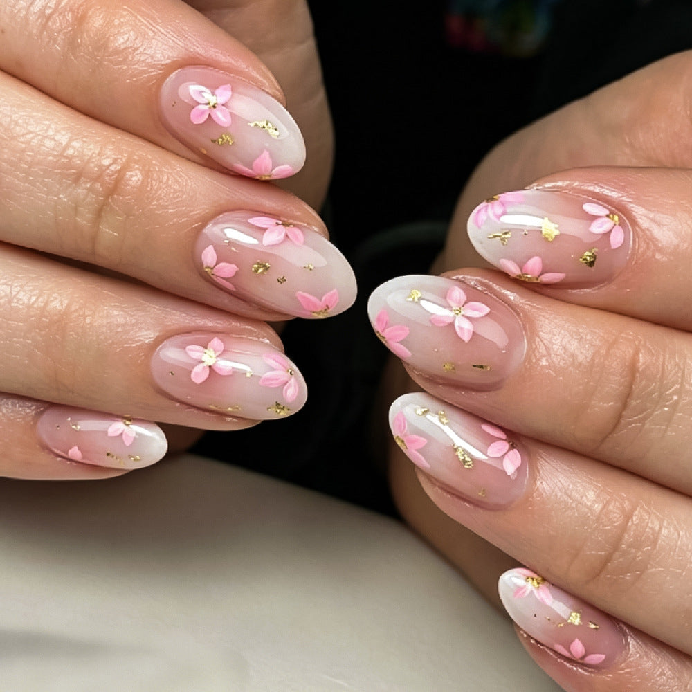 Blossom Elegance Medium Oval Pink Floral Press On Nail Set