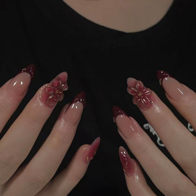 Blossom Elegance Medium Almond Pink Ombre Nails with Floral Accent