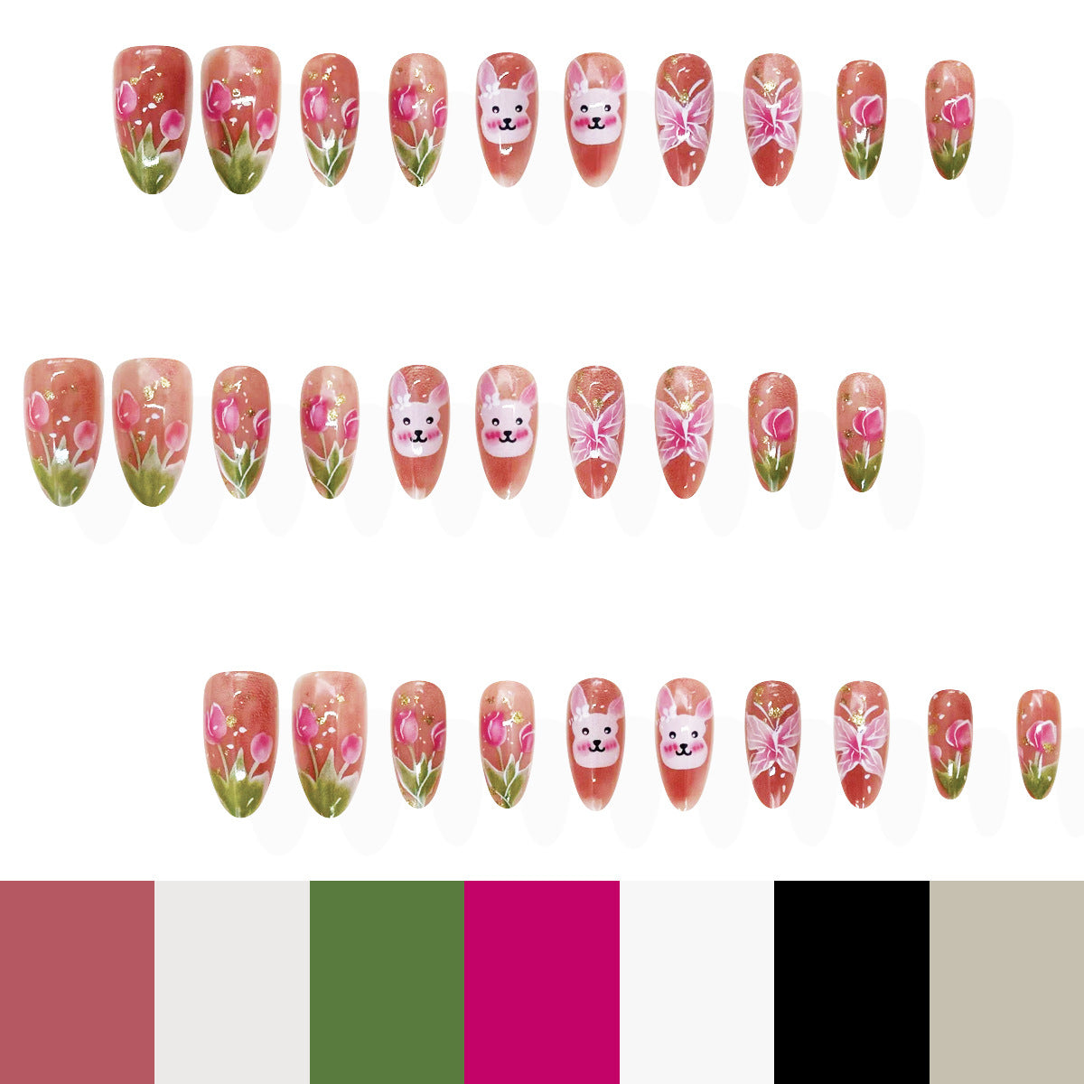 Whimsical Floral Elegance Short Almond Coral with Adorable Pet Print Designs Press On Nail Set
