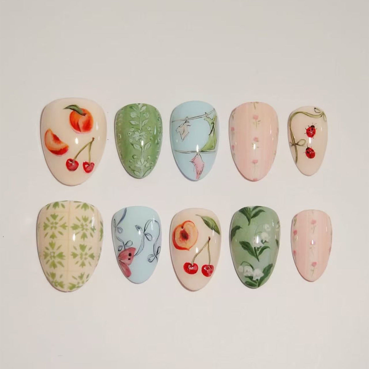 Blossom Delight Short Almond Pastel Floral Nail Set