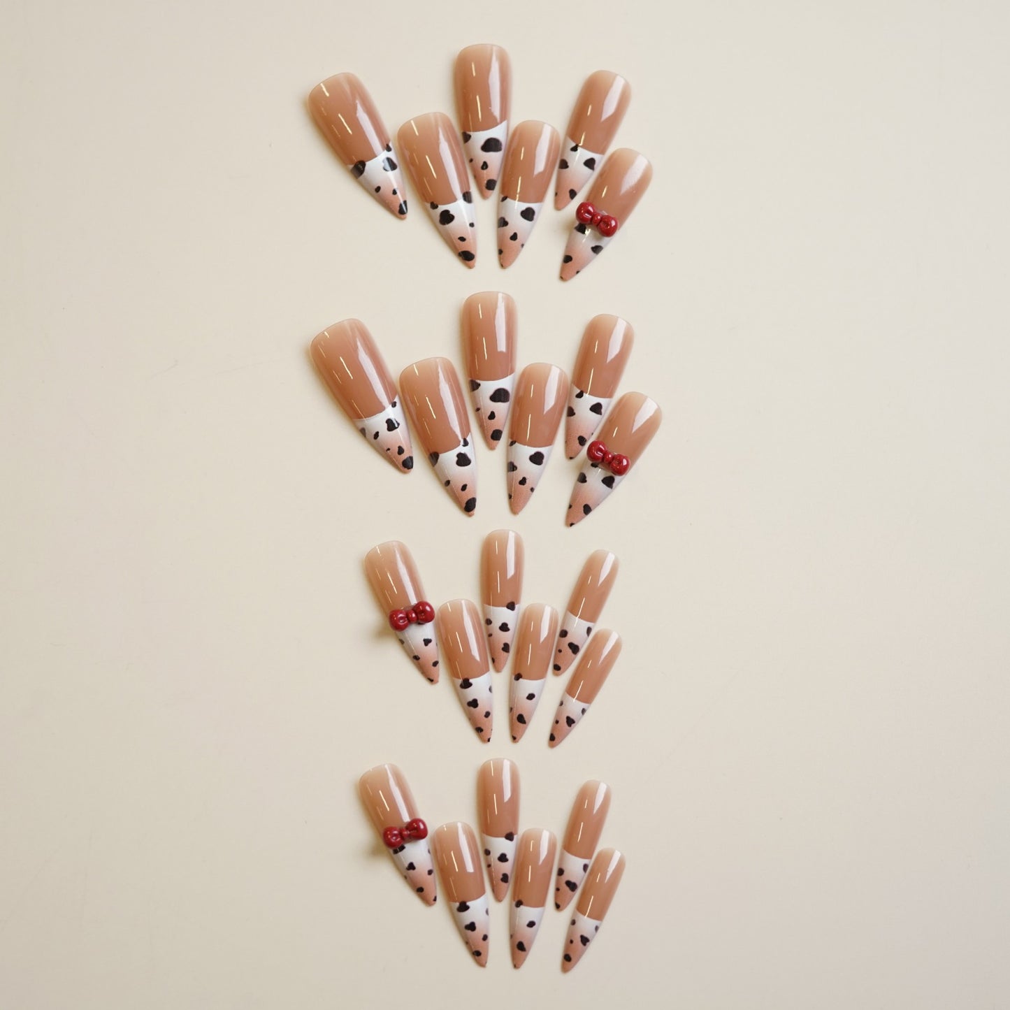 Delicious Dessert Inspired Long Stiletto Brown with Polka Dots and Cherry Accent Press on Nail Set