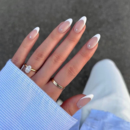 Elegant Affair Long Round White Press On Nail Set with Rhinestone Accents