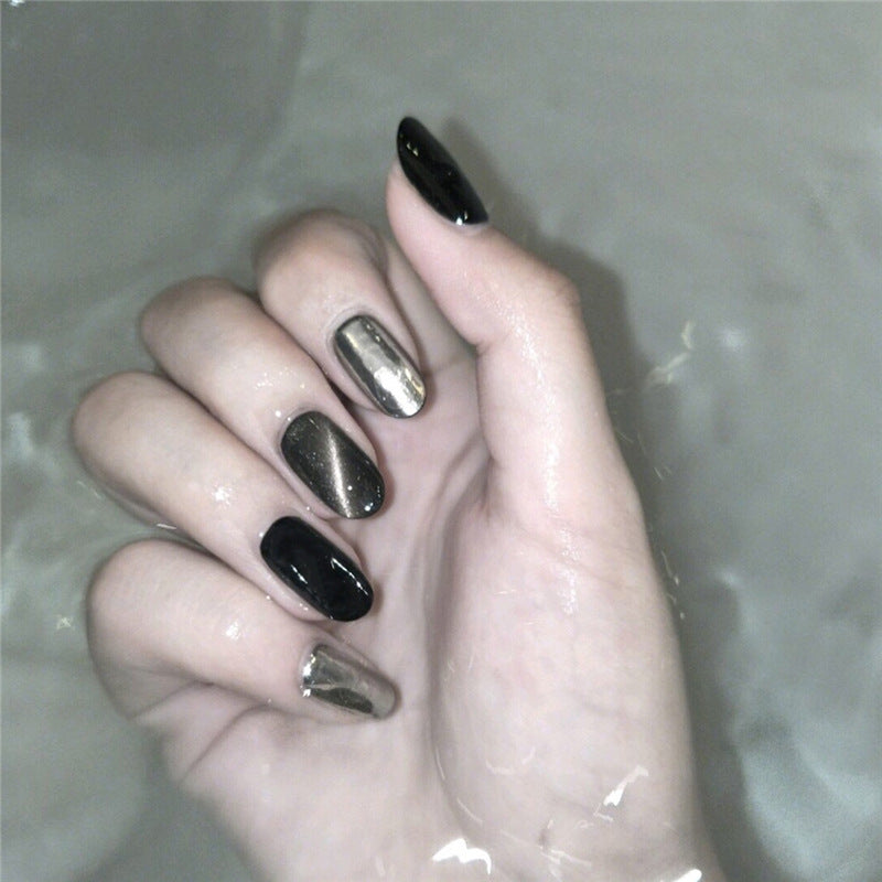 Mystical Midnight Long Oval Black and Silver Glitter Press On Nail Set