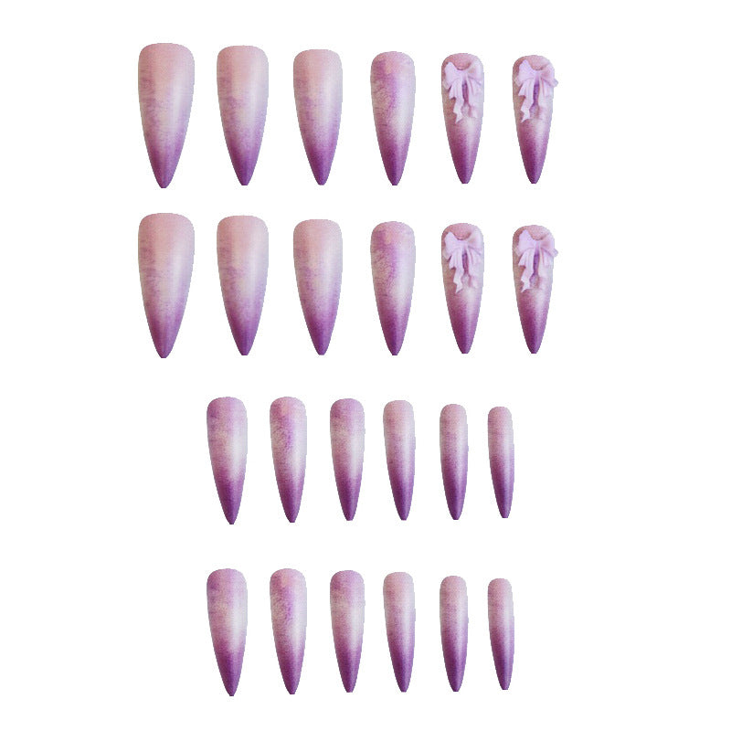 Enchanting Elegance Long Stiletto Ombré Purple Press-On Nail Set with Floral Accent