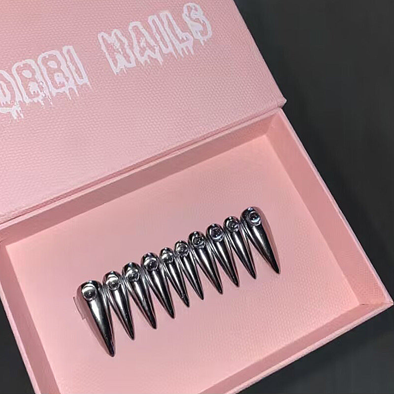 Glamourous Gothic Extra Long Stiletto Black Press On Nails with Crystal Accents