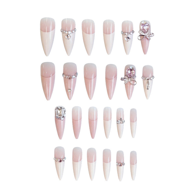 Glamorous Elegance Long Stiletto Shape Pink Ombre Nails with Sparkling Rhinestone Accents