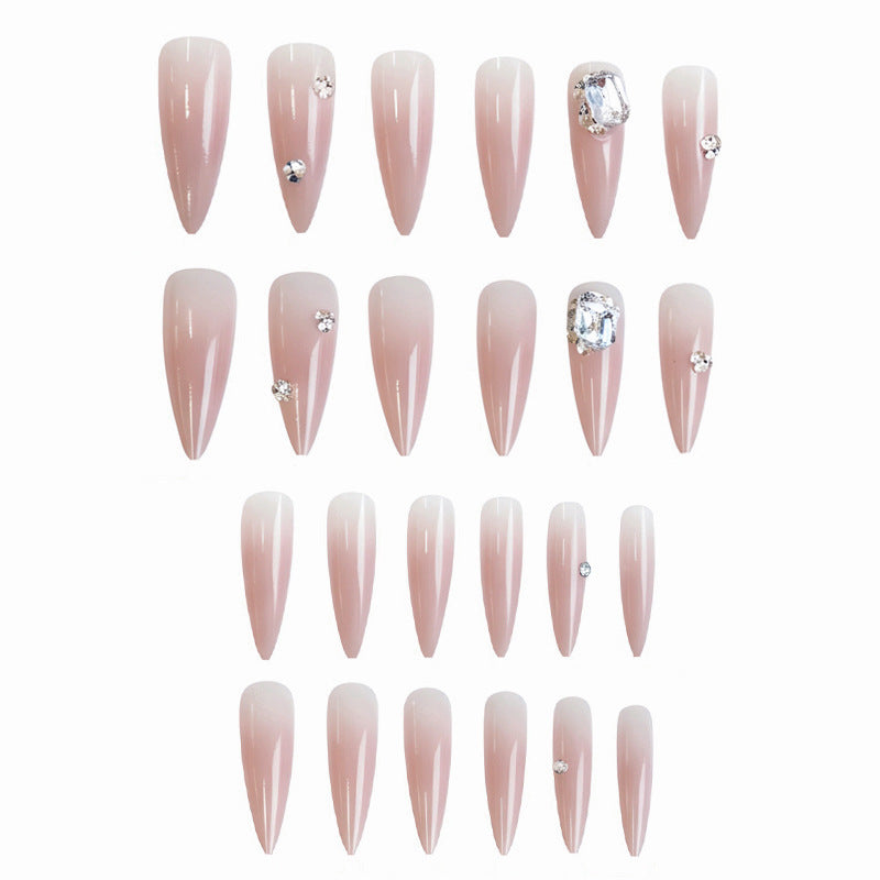 Glamorous Elegance Extra Long Stiletto Blush Pink Press On Nail Set with Sparkling Gemstone Accents