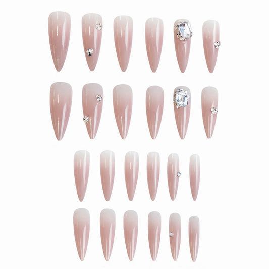 Glamorous Elegance Extra Long Stiletto Blush Pink Press On Nail Set with Sparkling Gemstone Accents