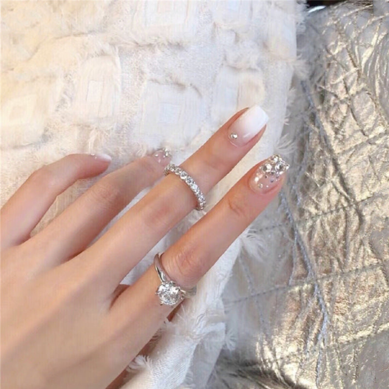 Elegant Bridal Collection Long Square White Press On Nail Set with Rhinestone Accents