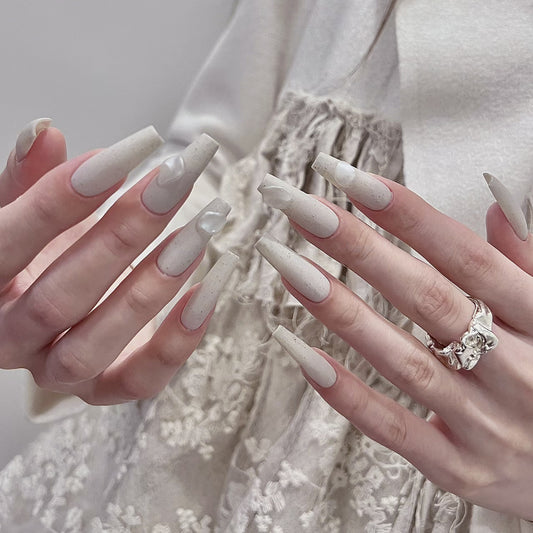Ethereal Elegance Extra Long Coffin White Marble Effect Press On Nail Set