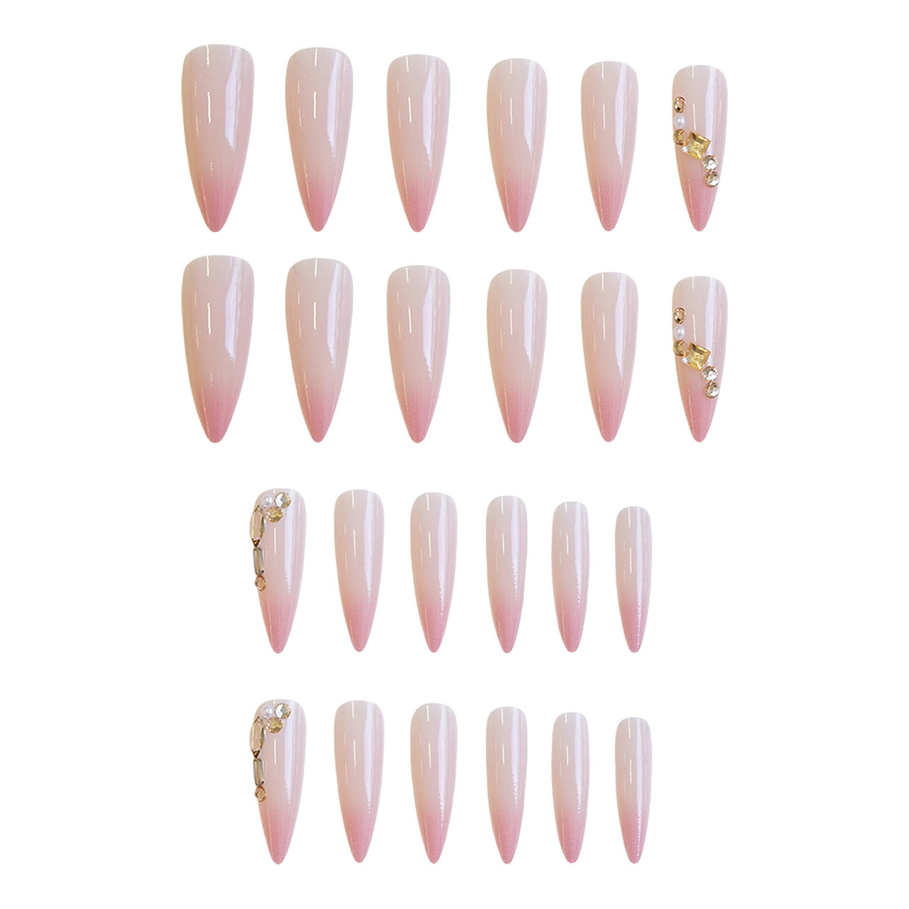 Starlit Elegance Long Stiletto Ombre Pink with Dazzling Gem Accents Press-On Nail Set
